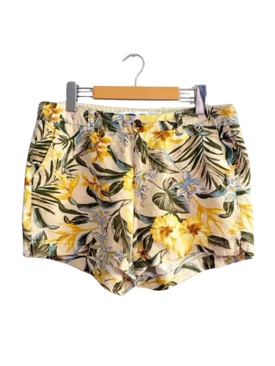 Old Navy Pants - Old Navy Mid-Rise Linen Blend Yellow Green Floral Shorts 5” – Size 8 GUC